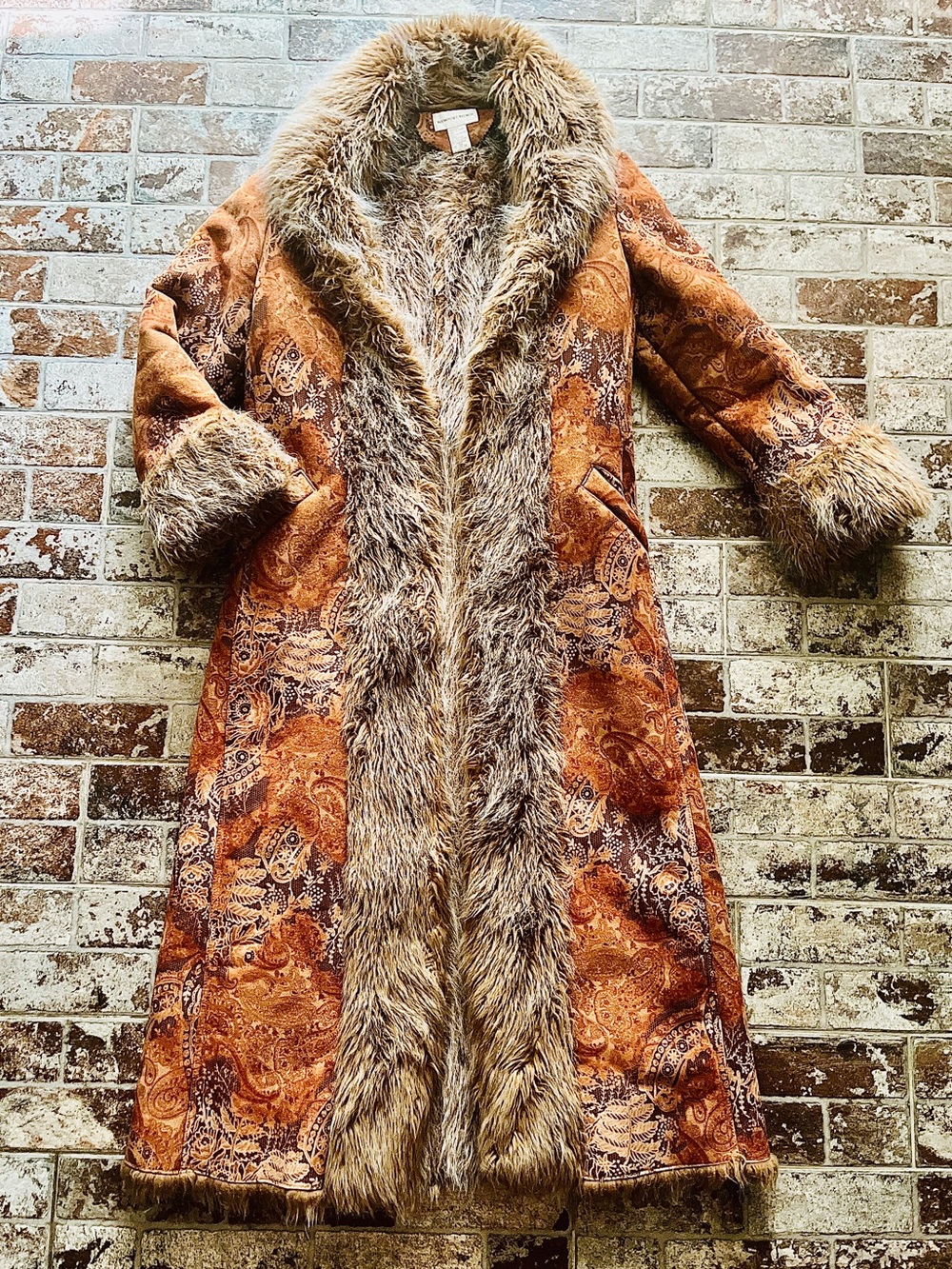 Vintage Newport News Rust Paisley Trench Coat with Faux-Fur Trim - Picture 1 of 7